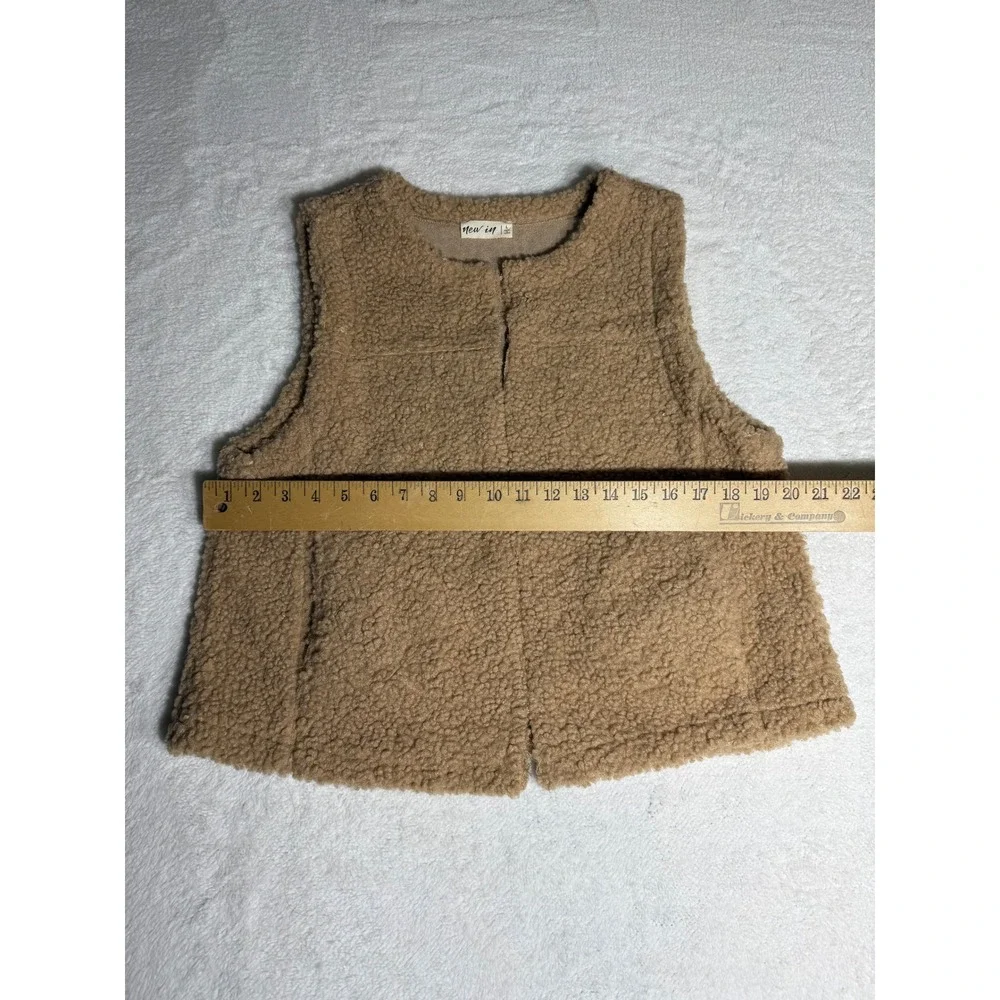 New In Sherpa Fleece Vest Women Large Tan Excellent Faux Shearling Gilet NJ90027